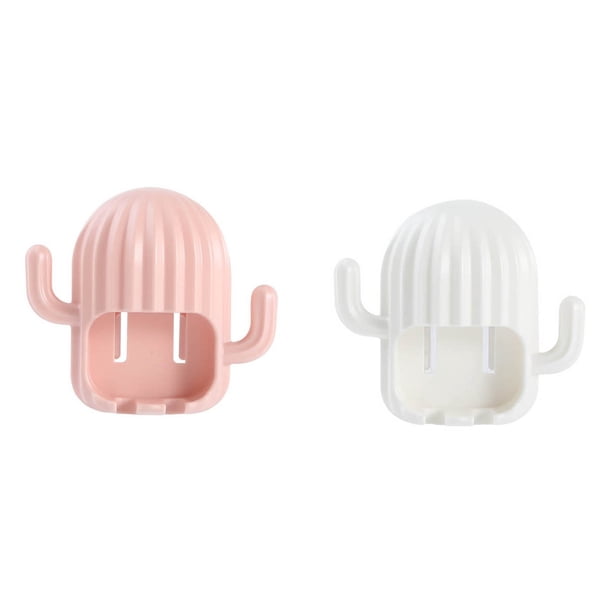 Xihbxyly Portacepillos de Dientes de Pared con Diseño de Cactus, Adhesivo Sin Perforaciones, Organizador Multiusos para Baño, Ahorra Espacio, Fácil Instalación, Juego de 2 Piezas, 11 X 9,5 X 4 Cm
