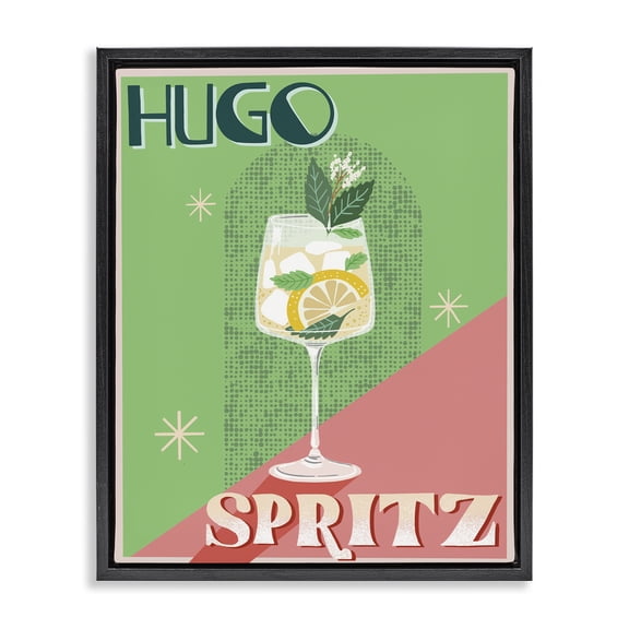 Stupell Industries Mid-Century Hugo Spritz Cocktail Black Floating Frame Canvas Art, 17 x 21, by Jo Reid