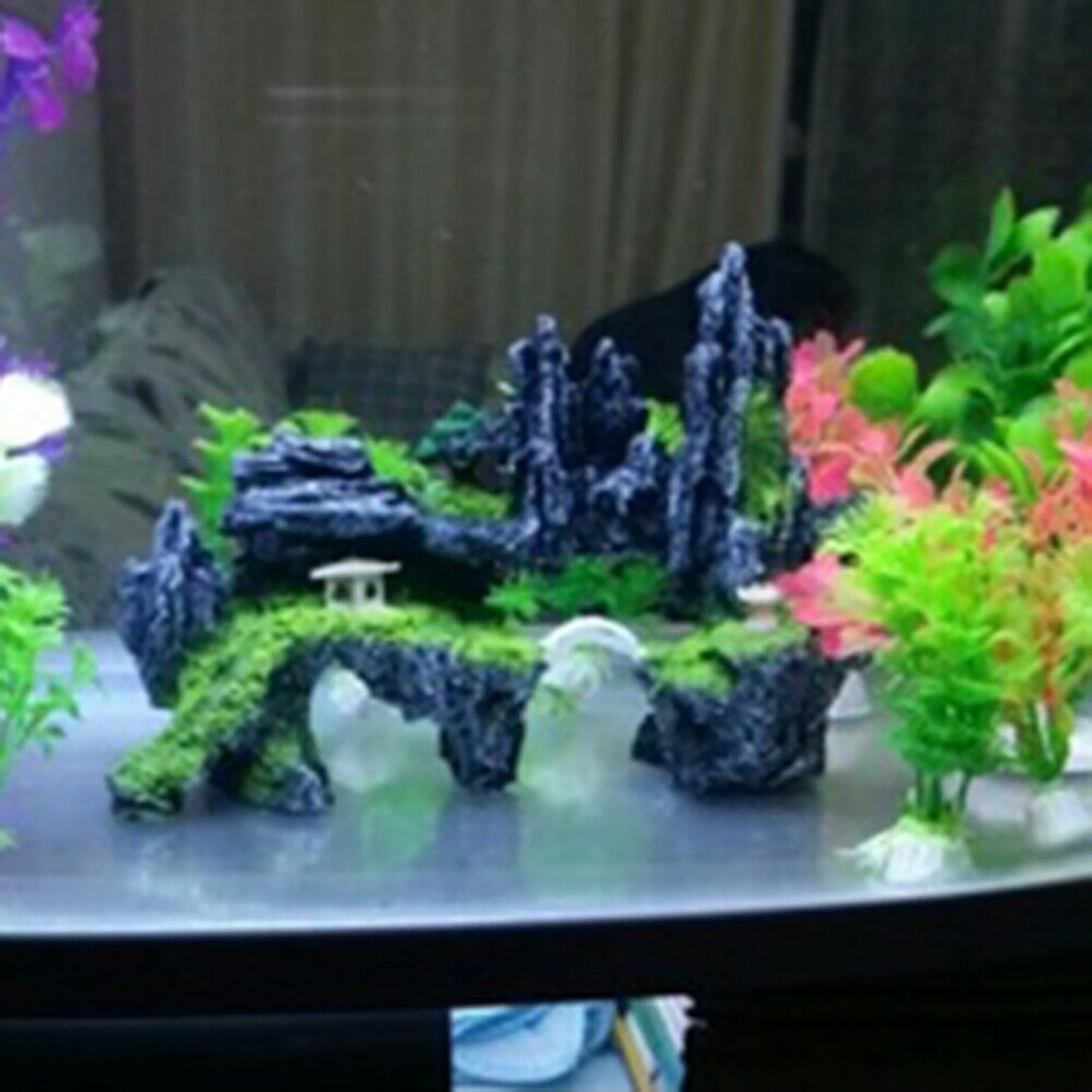 Walbest Aquarium Decoration Mountain View 9.45" x 3.54" x 7.09" Stone Pavilion Bridge Ghat Cave Fish Tank Landscape Decorations