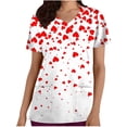 thumbnail image 2 of Scrub Top for Women V Neck Short Sleeve Soft Breathable Dual Pockets Medical Nursing Uniform Working Top Hearts Printed Healthcare Professional Apparel, 2 of 5
