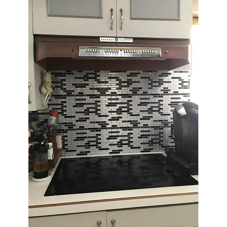 Crystiles Black, Deep Grey and Brushed Silver 12 in. x 12 in. Peel and Stick Vinyl Wall Tile Backsplash, Crystiles Black, Deep Grey and Brushed Silver 12 in. x 12 in. Peel and Stick Vinyl Wall Tile Backsplash,