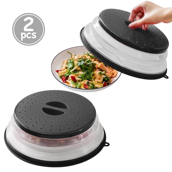 TickJOY 2 Pcs Silicone Microwave Splatter Cover – Microwave Food Cover for Plates, BPA-Free Splatter Guard, Non-Toxic Kitchen Gadget & Microwave Accessory for Heating Food, Black