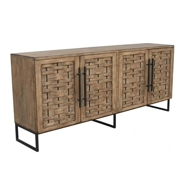 Osin Sideboard Buffet Cabinet, 4 Door, 83 Inch Antique Brown Pine Wood