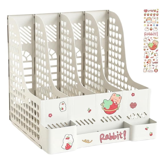 File Organizer Desktop with 4 Sorter Sections, Upright File Holder Cute Desk Organizer, Table Shelf Storage Box Organize Rack Office Supplies Binder Holder