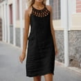 thumbnail image 2 of FYEGRE Summer Dresses for Women Casual Hollow Out Floral Halter Neck A-line Beach Vacation Sundresses Boho Dress Black M, 2 of 5