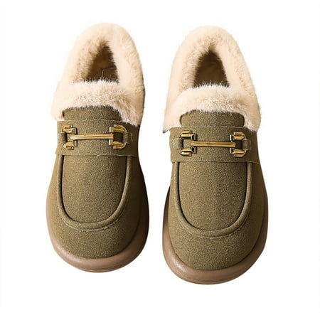 

Penkiiy Women s Winter Flat Boots Warm Durable Shoes Fur Lining Ankle Snow Boots Loafer Flats Platform Thick Plush Shoes 42 Khaki