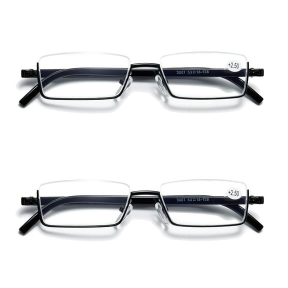 2PK Half Rim Metal Frame Small Mens Reading Glasses Blue Light Blocking Readers