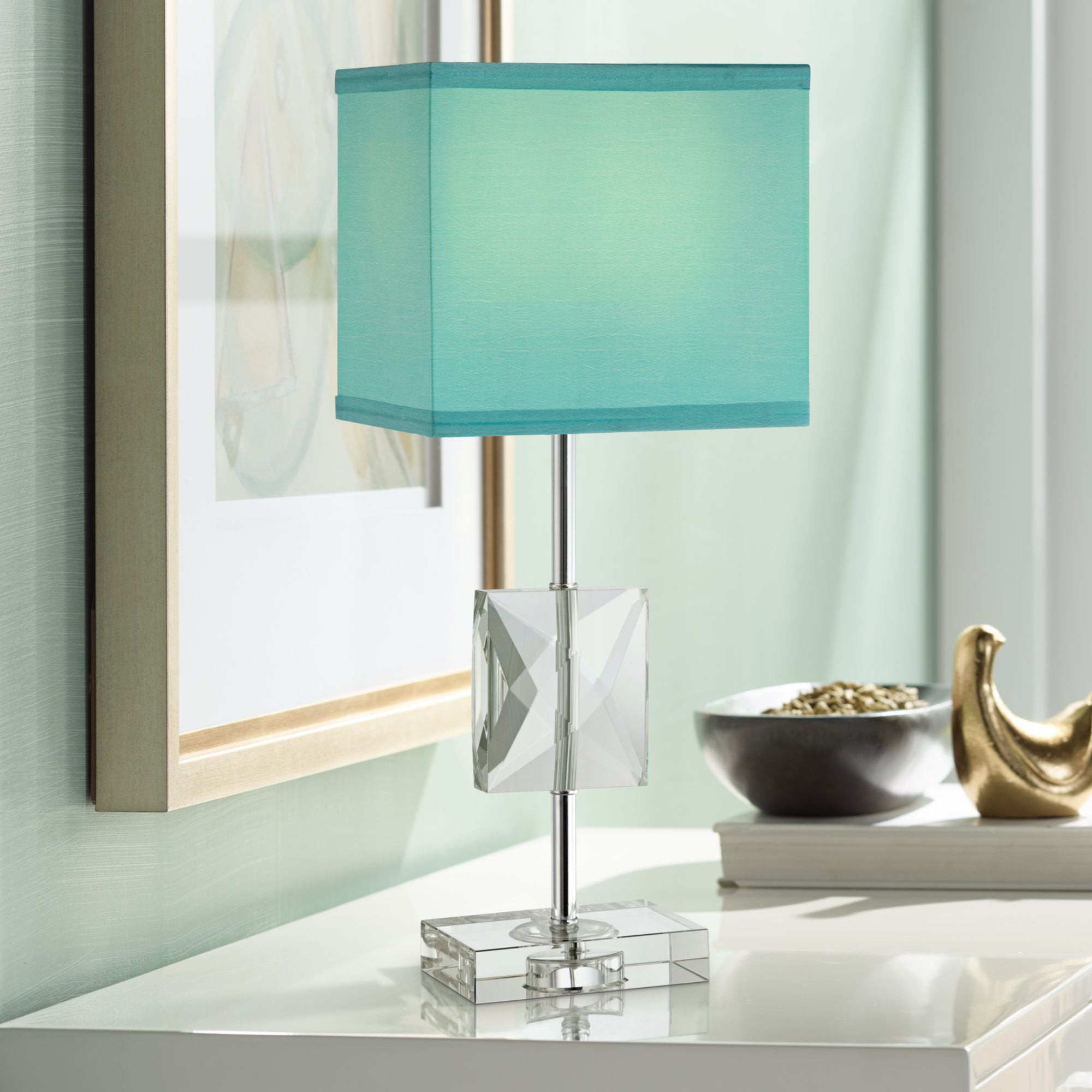 360 Lighting Modern Accent Table Lamp, Teal Blue Table Lamp Shade