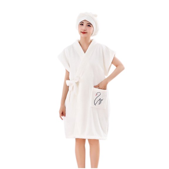 Wensltd Bathrobe for Women Hooded Lightweight Short Sleeve Thick Fleece Hoodless Winter Evening Home Sleepwear