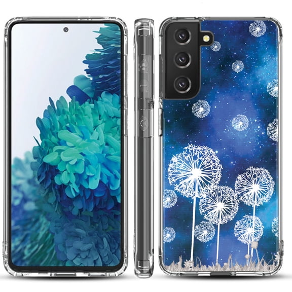 Shockproof Hybrid Bumper Phone Case for Samsung galaxy S21  5G / S21 Plus 5G, by OneToughShield ® - Dandelion Stars