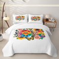 thumbnail image 2 of Manfei Rainbow Flower Quilt King, Rustic Groovy Butterfly King Coverlet Set, White Orange, 3-Piece, 1 Bedspread and 2 Pillowcases, 2 of 7