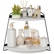 Puricon 2-Tier Wood Countertop Organizer Bathroom Sink Corner Shelf -White