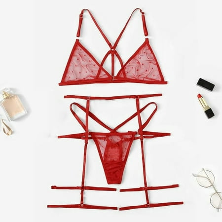 

Knosfe Lingerie Set for Women Sexy Lace Nightwear Babydoll Women s Sleepwear Strappy Bodysuit with Garter XL