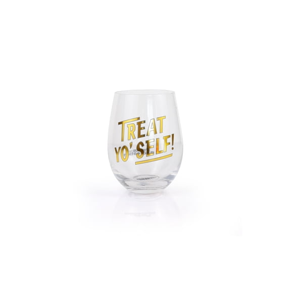 Parks and Recreation Treat Yo Self Stemless Wine Glass | Gold