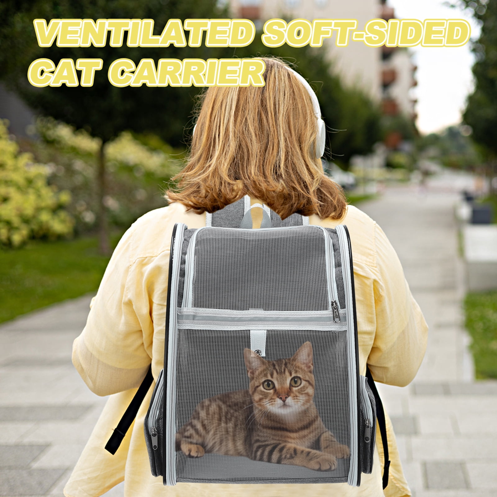 Uxcell Cat Backpack Carrier, Ventilation Mesh, Breathable Dog Carrier Backpack Pet Carrying Case (Gray) for Cats or Small Dogs Puppies, Intended for Hiking / Camping / Traveling