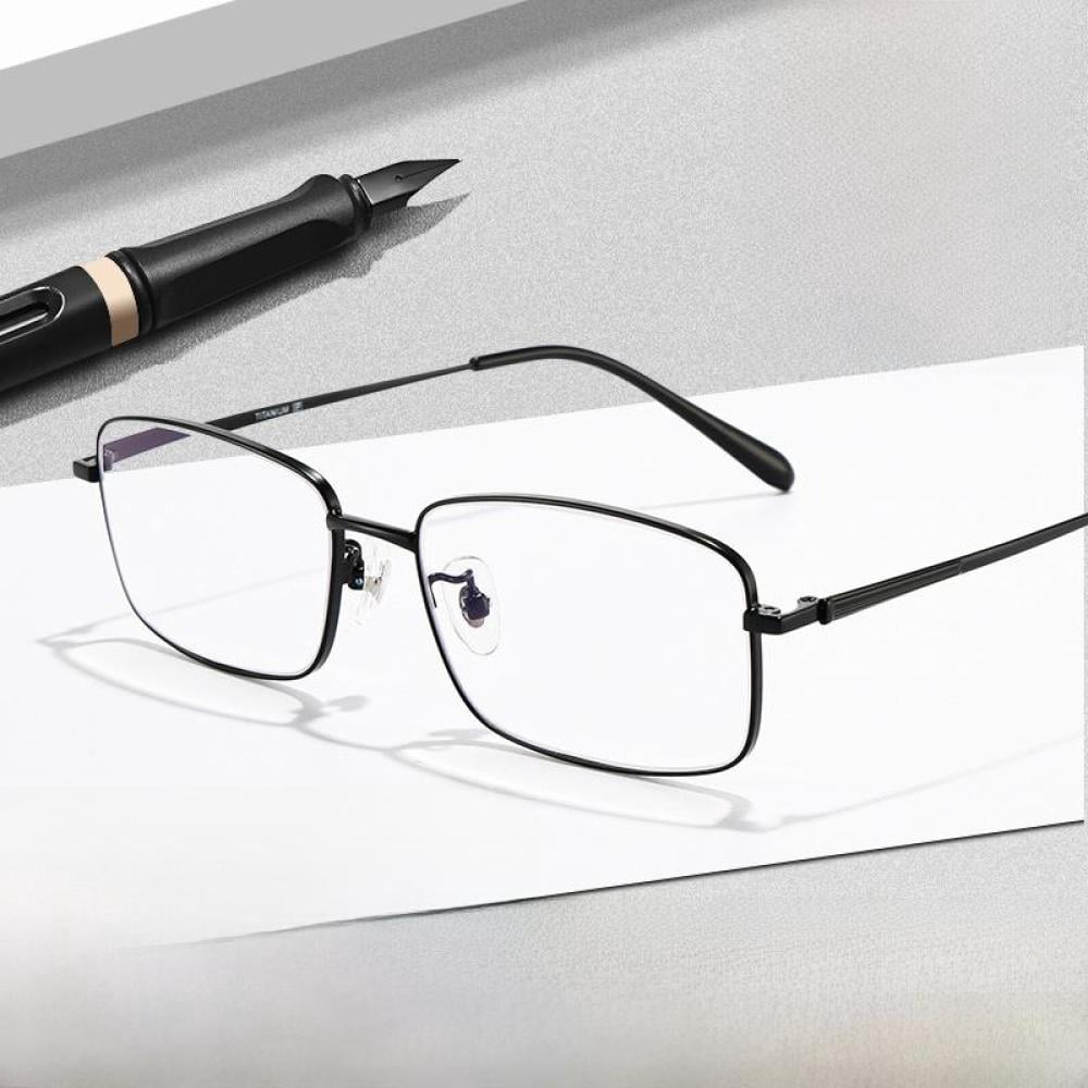 Mens Ultra-light Rectangle Gunmetal Reading Glasses 3.50 Anti-blue Light Classic Business Readers High-definition lenses Spring Hinge Titanium Alloy Presbyopic Glasses