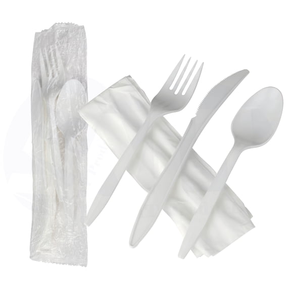 MT Products Disposable Plastic Cutlery Set – Individually Wrapped Silverware Utensil Sets - Pack of 50