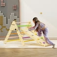 thumbnail image 3 of Set of 3, Pikler Triangle Foldable Wooden Climbing Triangle Ladder with Ramp for Sliding Climbing Indoor Kids Play Gym, 3 of 6