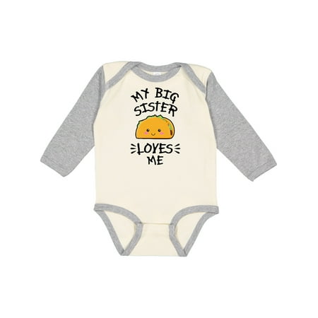 

Inktastic My Big Sister Loves Me with Taco Illustration Gift Baby Boy or Baby Girl Long Sleeve Bodysuit