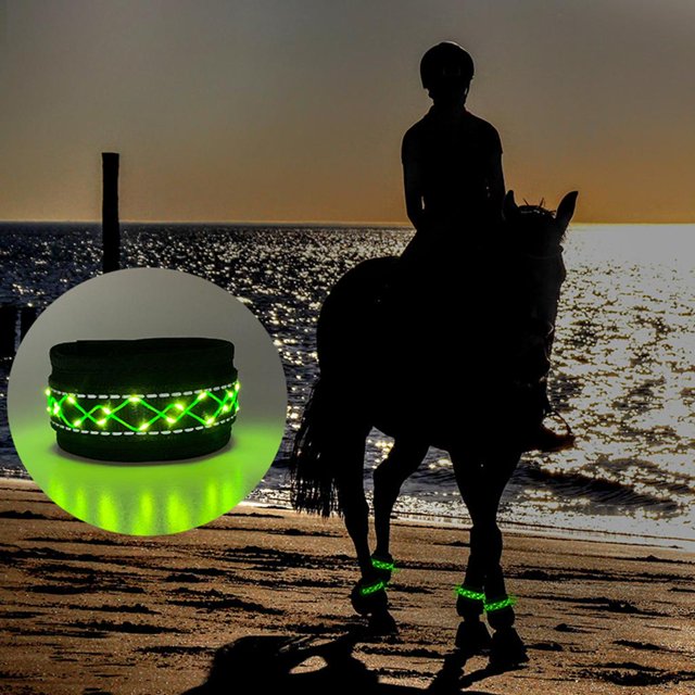 4 piezas de iluminación LED Correa de pierna Advertencia de seguridad ajustable Suministro ecuestre de tobillo Cinturón reflectante Cola Correa de pata de caballo