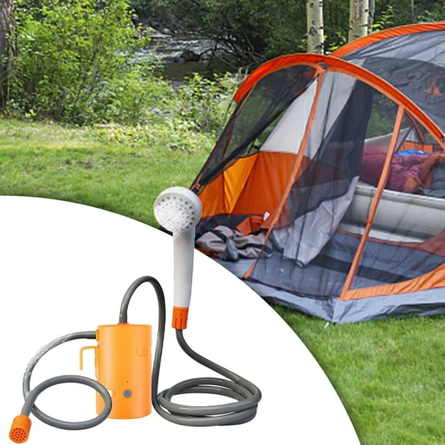 DYNWAVECA Portable Outdoor Shower Set Electric Shower Compact with Suction Cup Rechargeable with Hose Camping Shower Pump for Campervan Orange with Remote