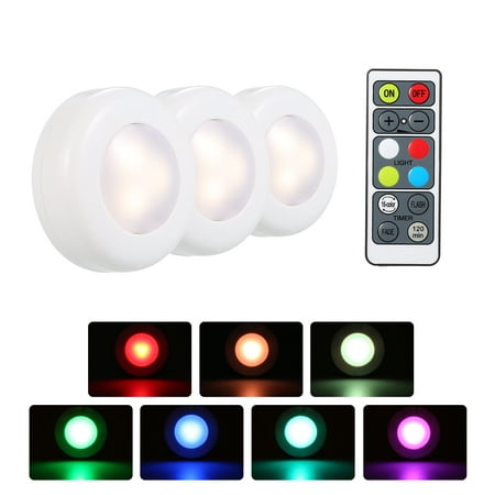 Rgb Led Under Cabinet Lamp Puck Light 3 Pack With Remote Control