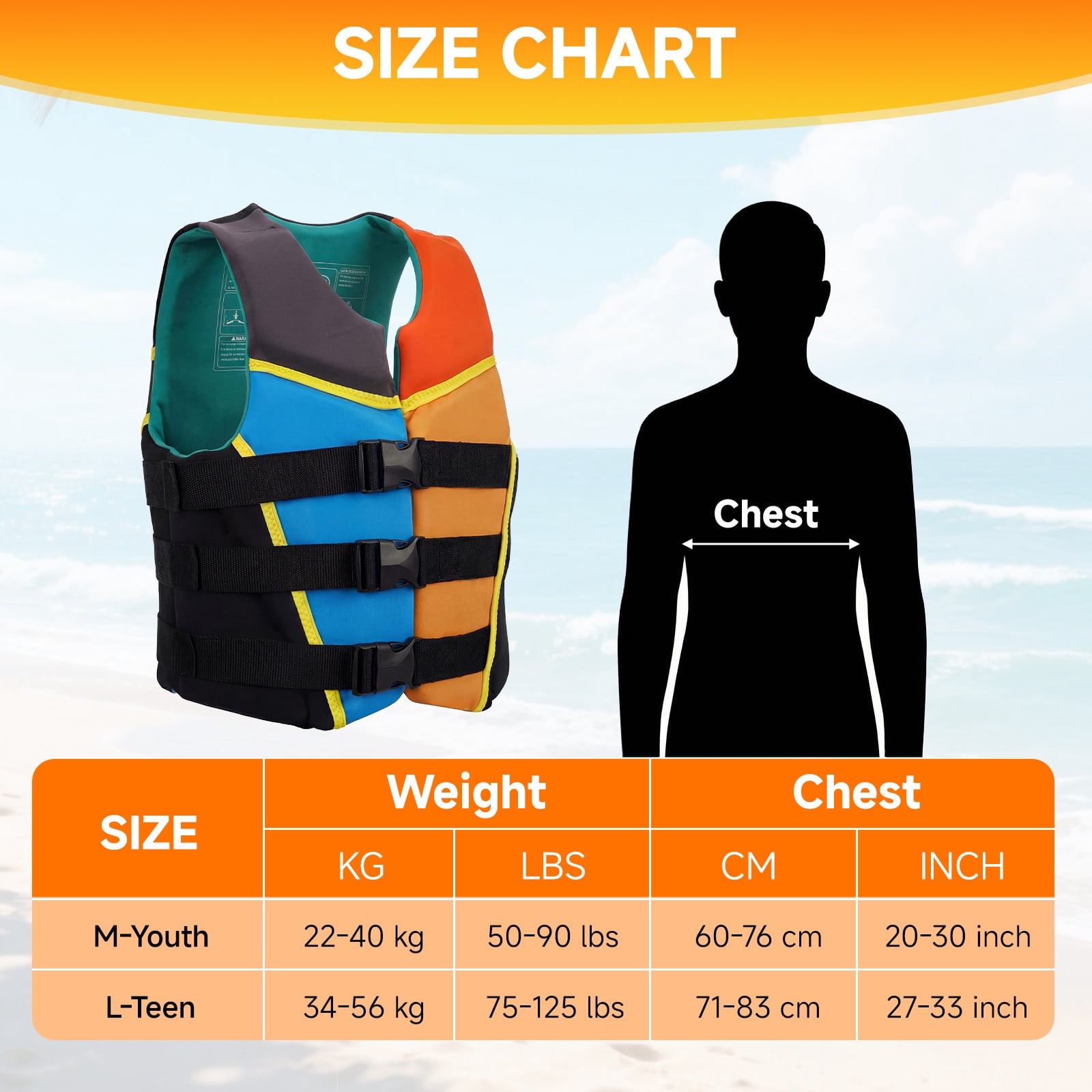 Kids Swim Vest Life Jacket Youth,Adjustable Flotation Buoyancy Swimsuit Trainer Vests,Swimming Aid Jacket for Boys Girls,Kayaking Fishing Sailing,Fit for 50-125 lbs