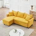 thumbnail image 3 of 80-inch Convertible Sofa Bed, Corduroy L-shaped Couch with Storage Seat & 2 Pillows, Modern Soft Lazy Chair with Pull-Out Ottoman for Living Room Office Apartment, Yellow, 3 of 8