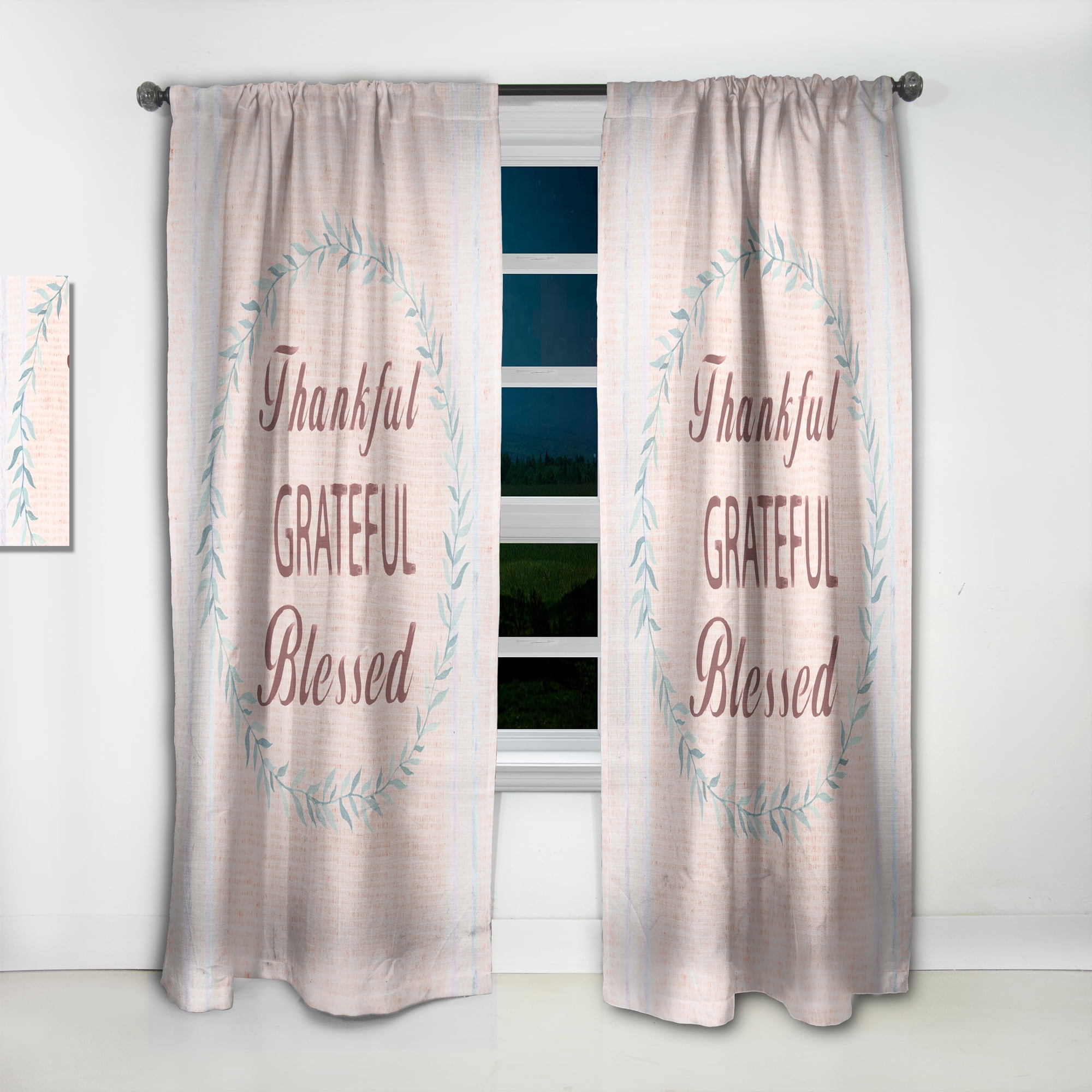 Designart 'Farmhouse Quote On Florals XXIII' Farmhouse Curtain Panel