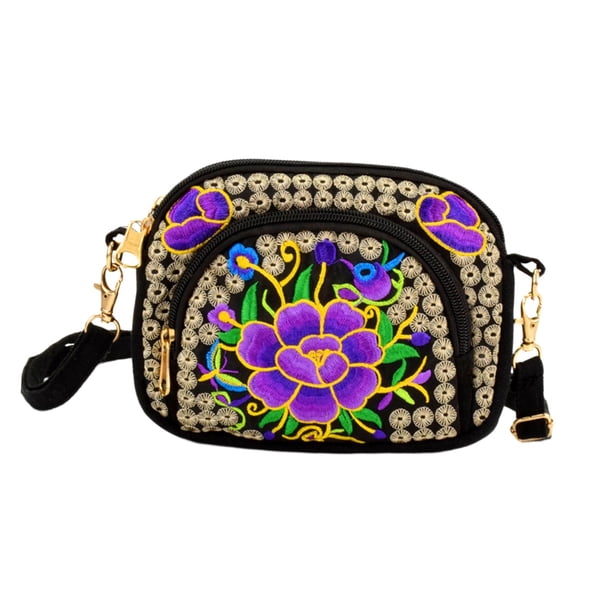Bolso de hombro étnico, monedero, bolso de viaje ligero, bolso vintage de moda para mujer. Violeta