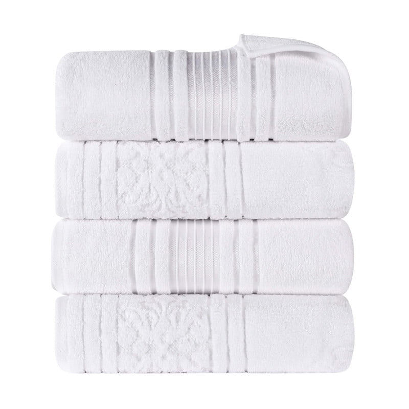 Superior Sadie Zero Twist Cotton Floral Bath Towel Set of 4 , White