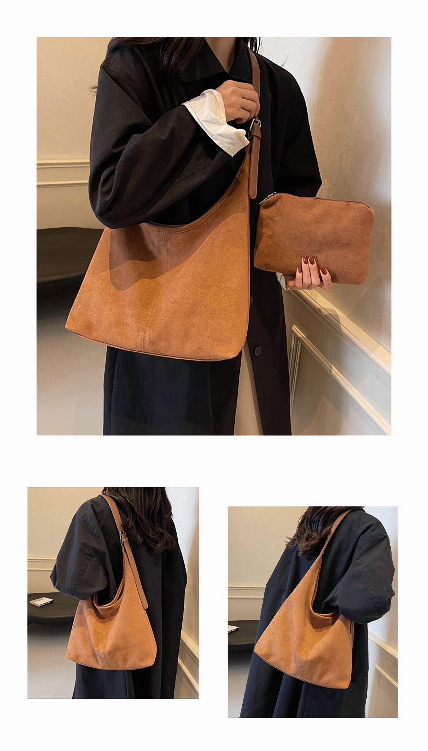 SPEKSEE Women Suede Shoulder Bag Stylish Crossbody Bag Large Capacity Chic Hobo Bag Solid Color Casual Tote Purse Adjustable Strap