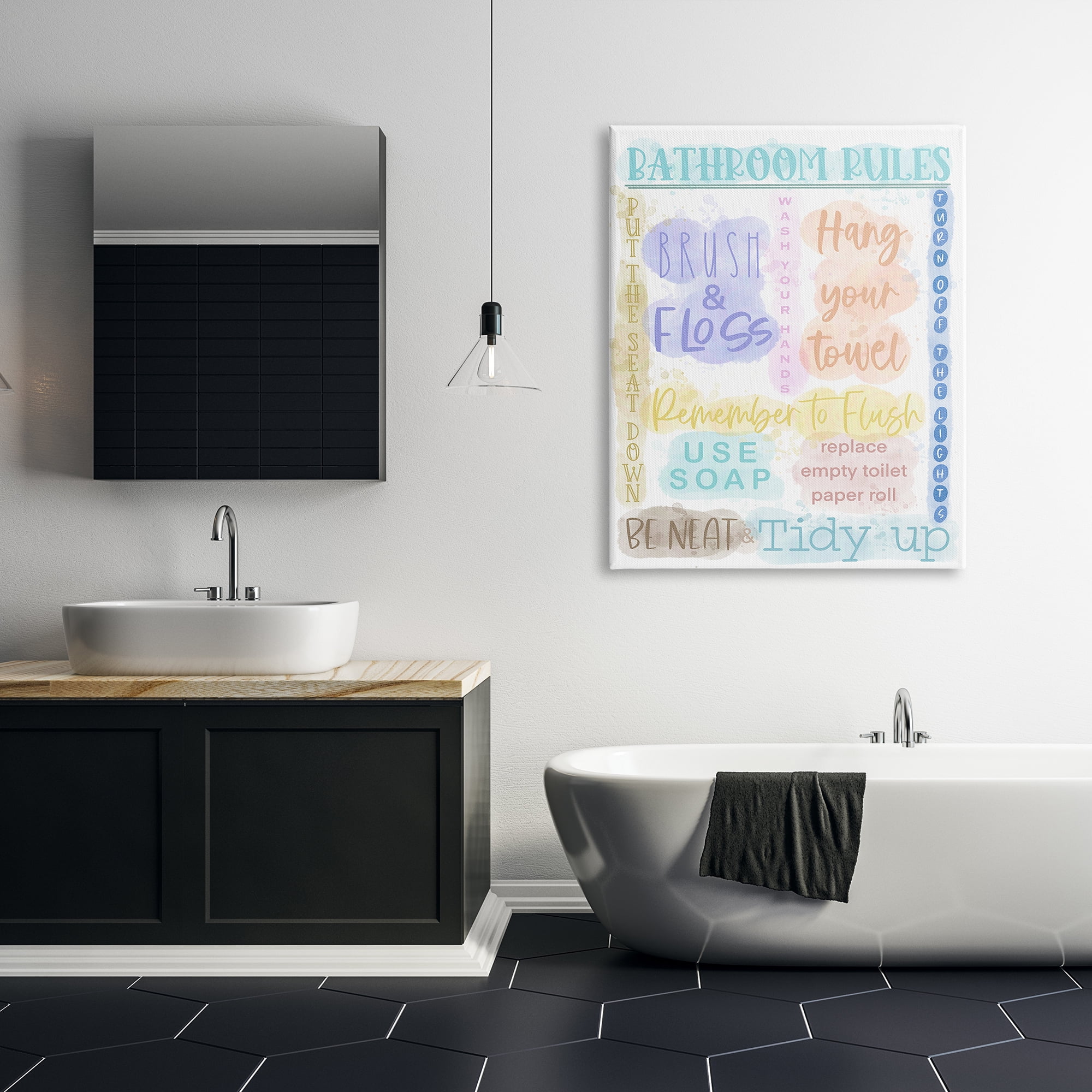 Stupell Industries Fun Bathroom Rules Typography Painting Gallery Wrapped Canvas Art Print Wall Art, 36 x 48