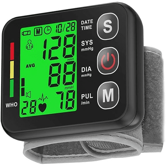 Baumanómetro de Muñeca Digital, Monitor de Presión Arterial Automático con Pantalla LED | Medición Precisa y Rápida, Compacto y Fácil de Usar (Negro) MARCA FARMADAR