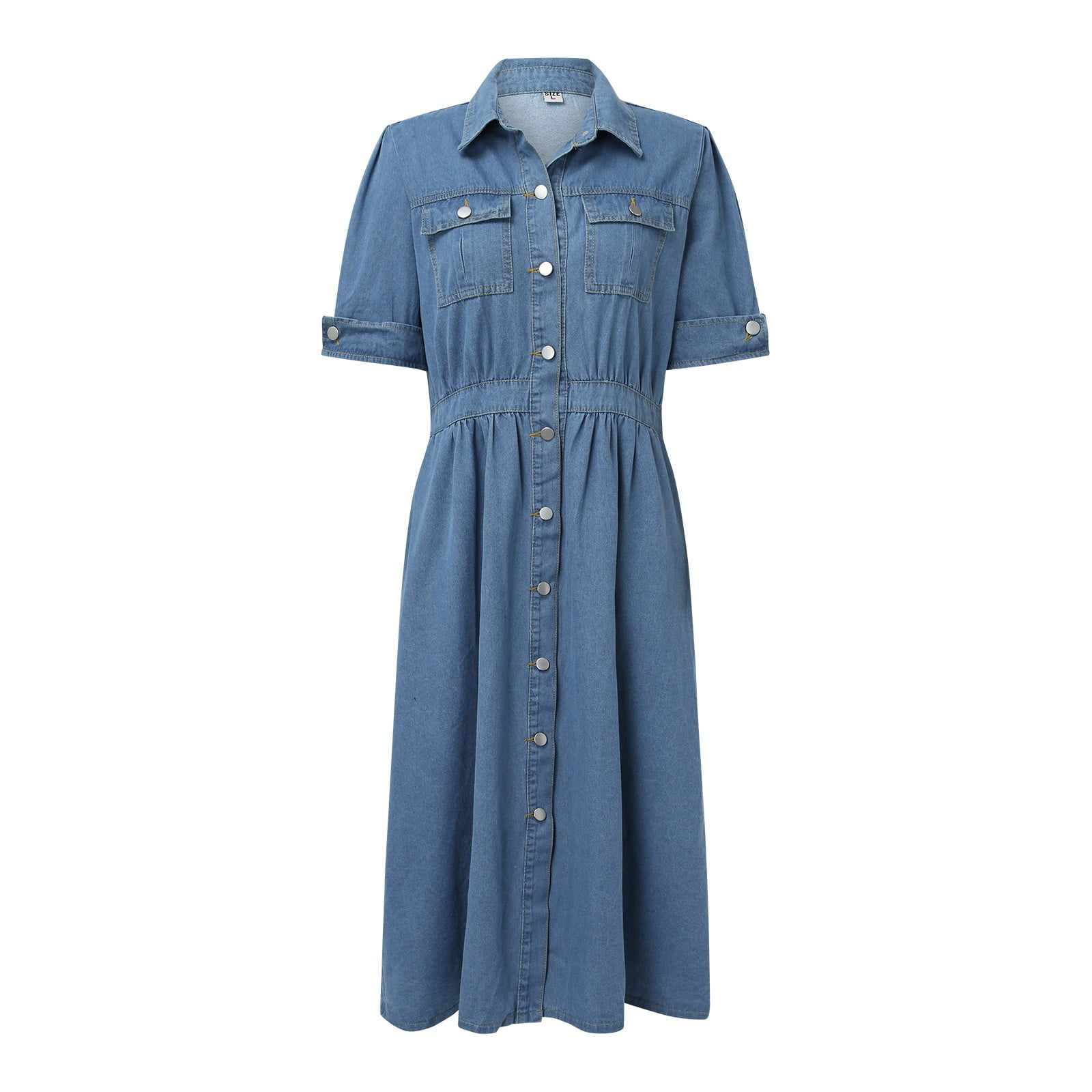 Jamsmile Womens Denim Dress With Multi Pockets Casual Summer Turn Down Collar Denim Multi Button Down Dress