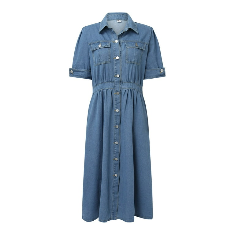 IDALL Summer Dresses,Denim Dress Women's Fashion Multi Pocket Skirt Skirt  Casual Denim Summer Denim Multi Button Women's Dress Casual Dresses,Petite  Dresses,Modest Dresses Blue Dress XL - Walmart.com