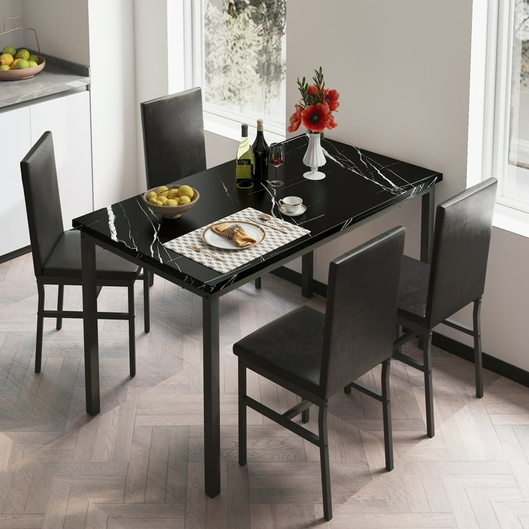 Piece Dining Set, Modern Dining Table and Chairs Set for Kitchen Dining Table with Faux Marble Tabletop and 4 PU Leather Upholstered Chairs, for Small Space, Breakfast Nook, D8913 - Walmart.com