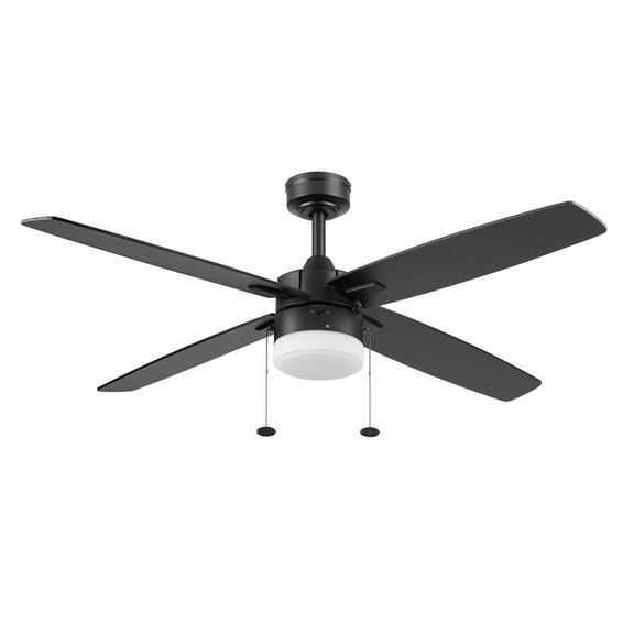 Better Homes & Gardens 52" Black Modern Indoor/Outdoor Ceiling Fan with Light, 4 Blades, Pull Chains & Reverse Airflow