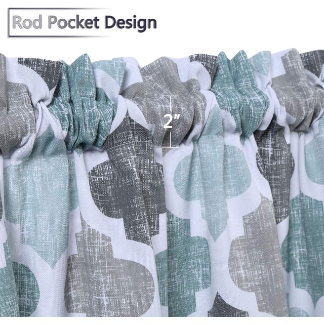Volkmi 10CM 2 Pcs Ensemble de Rideaux de Petite Fenêtre en Polyester Coton Imprimé Marocain pour Cuisine (Vert Gris)