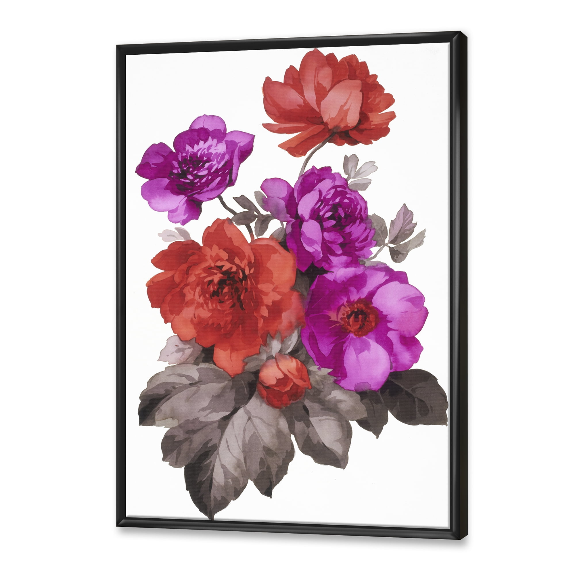 Designart 'Fuchia and Red Flowers' Traditional Framed Canvas Wall Art Print