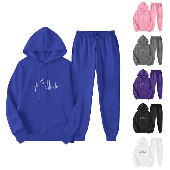 LangJing 2 Piece Lounge Sets for Women Sweatsuit Long Sleeve Hoodie Sweatshirt Straight Leg Joggers Pants Matching Outfit Fall Tracksuit White,XL