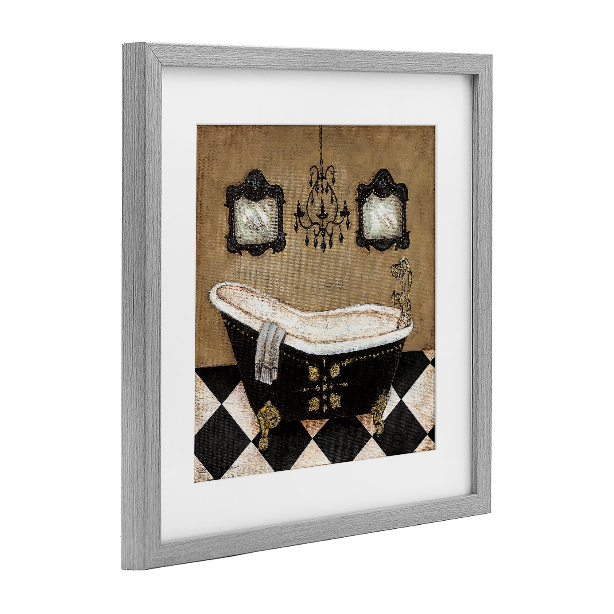 Stupell Industries Elegant Vintage Bathtub Gray Framed Print Under Glass, design by Janet Tava