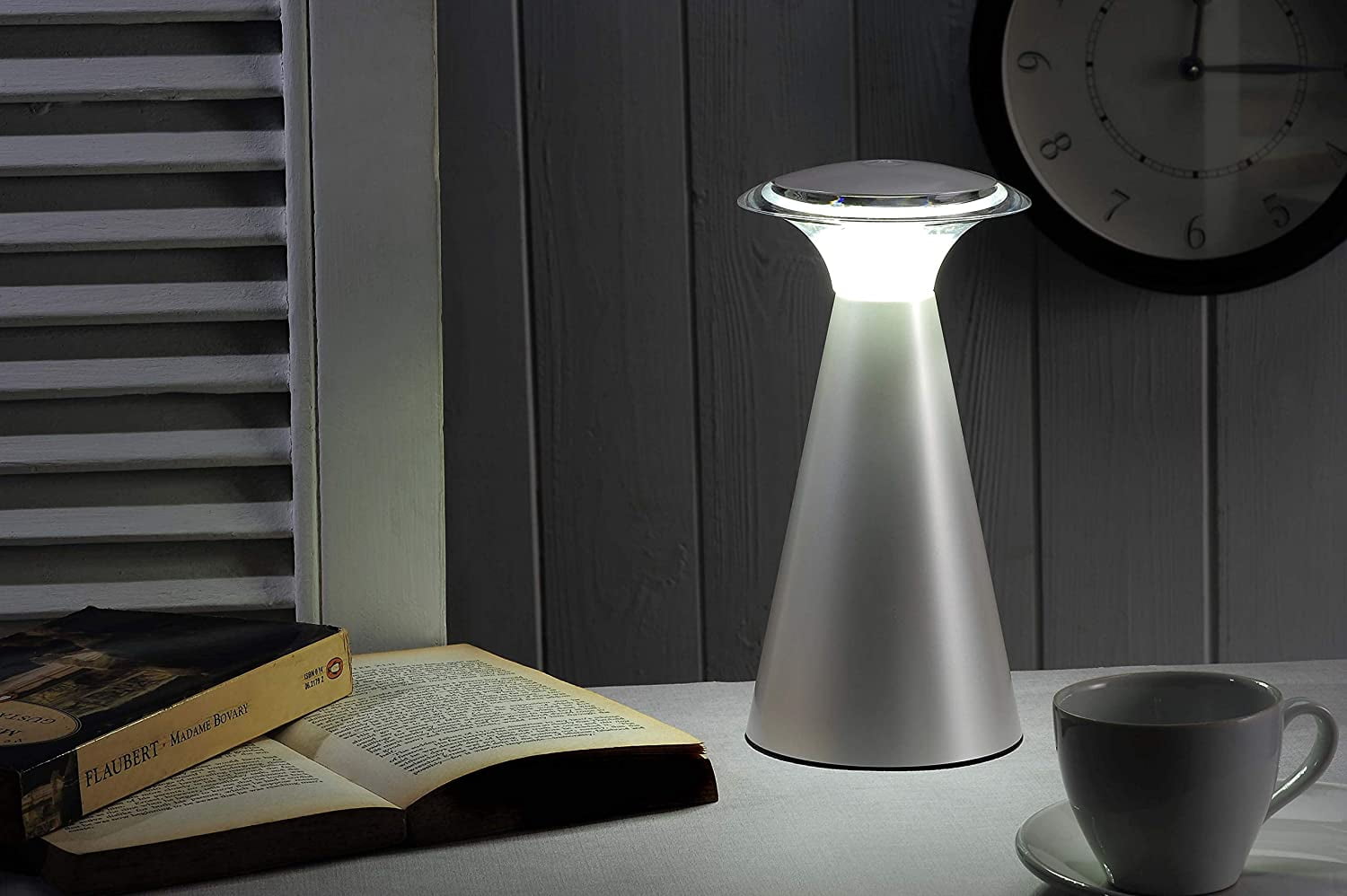 Light It By Fulcrum Silver Lanterna Wireless LED Touch Lamp Battery Operated 