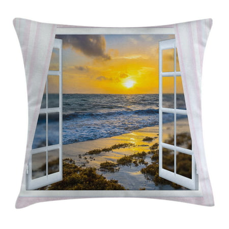 Coastal Throw Pillow Cushion Cover, Open Window View of ...
 Open Window At Morning