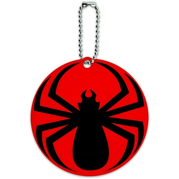 Spider Black on Red Round Luggage ID Tag Card for Suitcase or Carry-On