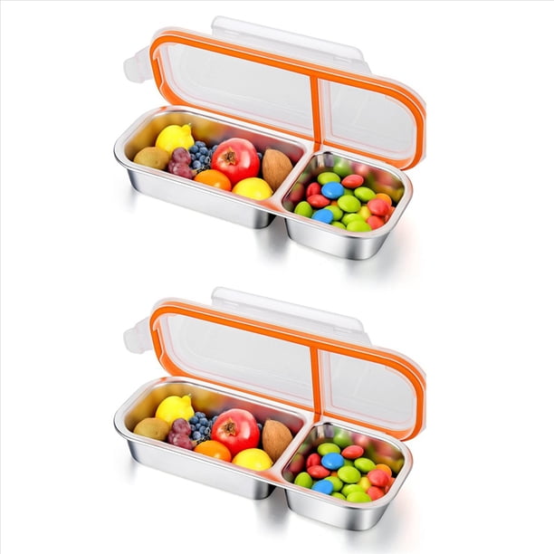 2X Recipientes Reutilizables para Refrigerios con Tapa, de Acero Inoxidable, con Dos o Dos Compartimentos.