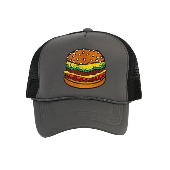 Top Headwear Hamburger Cheeseburger Trucker Hat - Men's Snapback Burger Food Cap Dark Grey/Black
