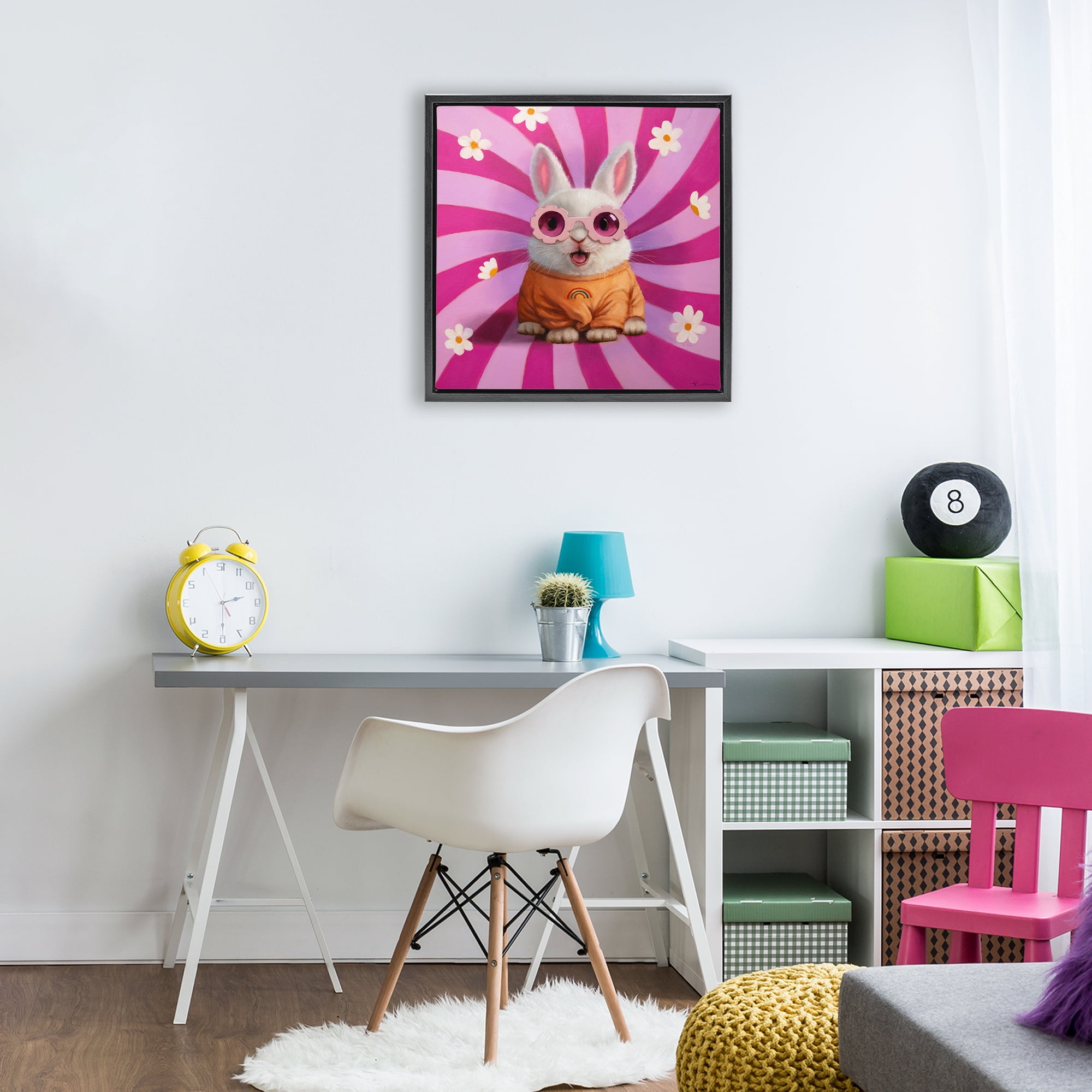 Stupell Industries Good Vibes Only Rabbit Black Framed Floater Canvas Wall Art, design by Lucia Heffernan