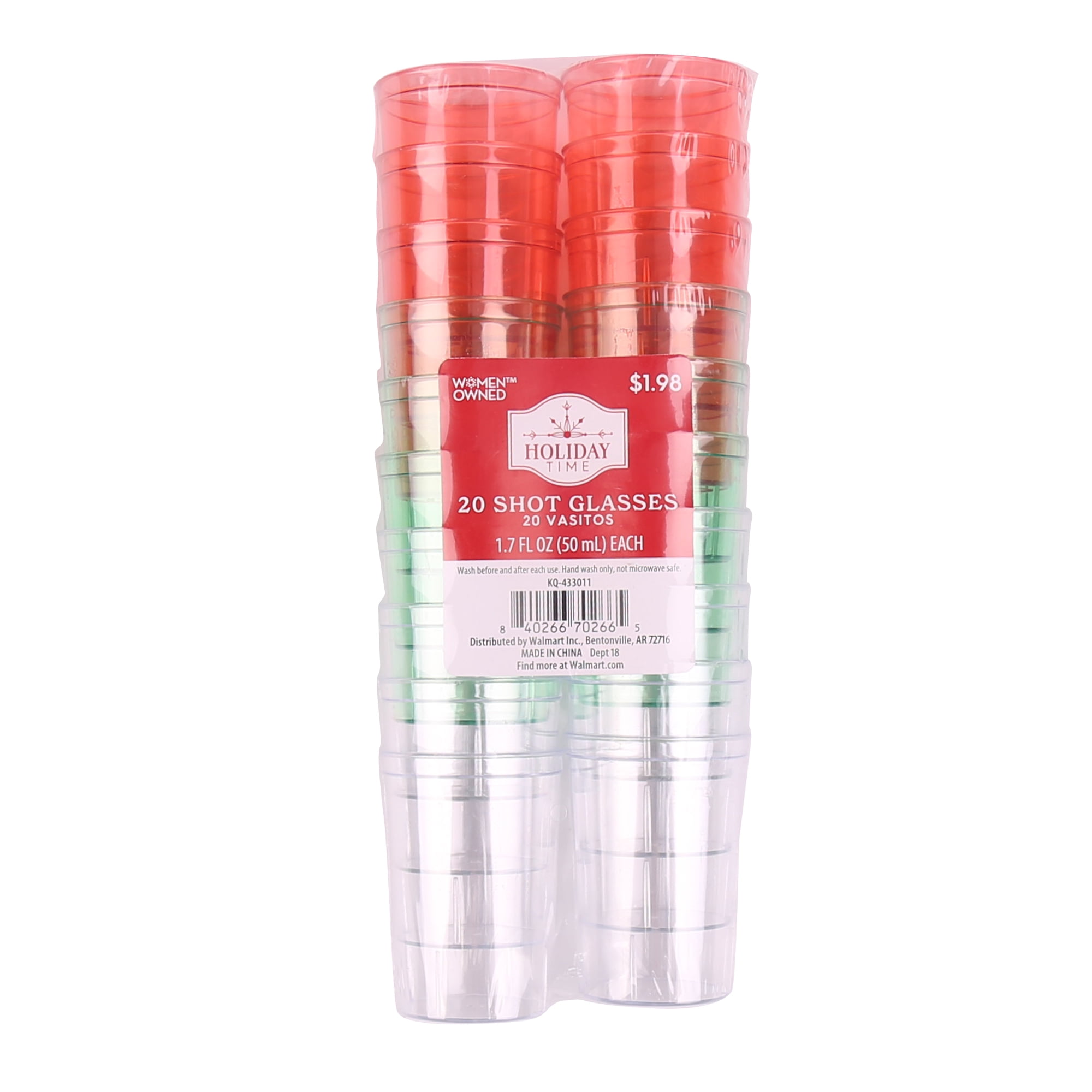 Holiday Time 20 Shot Glass, Red,Green,Transparent Color Assorted