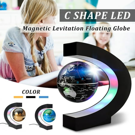 Globe Shape - 8.5cm/ 3''C Shape Magnetic Levitation Floating Globe with LED Illuminated Lights Floating Globe World Map for Desk Decoration,US Plug,3 Color